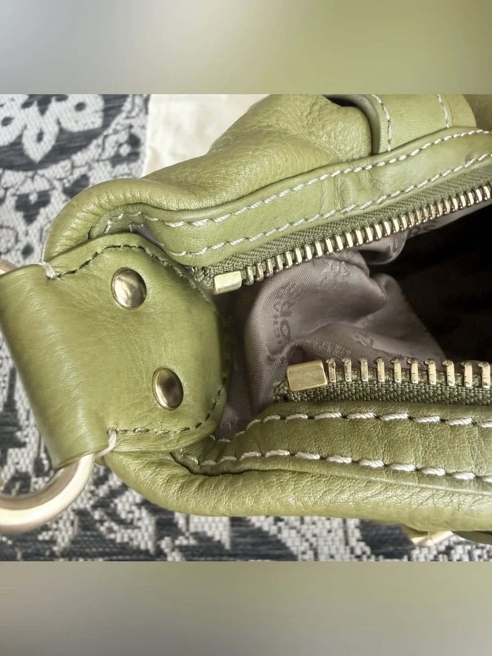 Michael Kors Olive Green Leather Studded Hobo Shoulder Bag